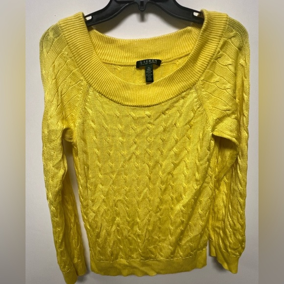 Ralph Lauren Sweaters - RALPH LAUREN VIBRANT YELLOW CABLE KNIT SWEATER SCOOP NECK SIZE XL COTTONVISCOSE